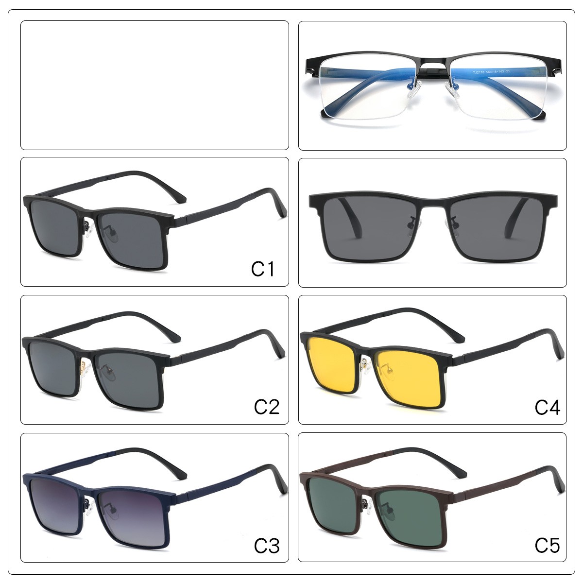 (DHTJ2178)金屬框眼鏡/可拆式太陽眼鏡/時尚套鏡